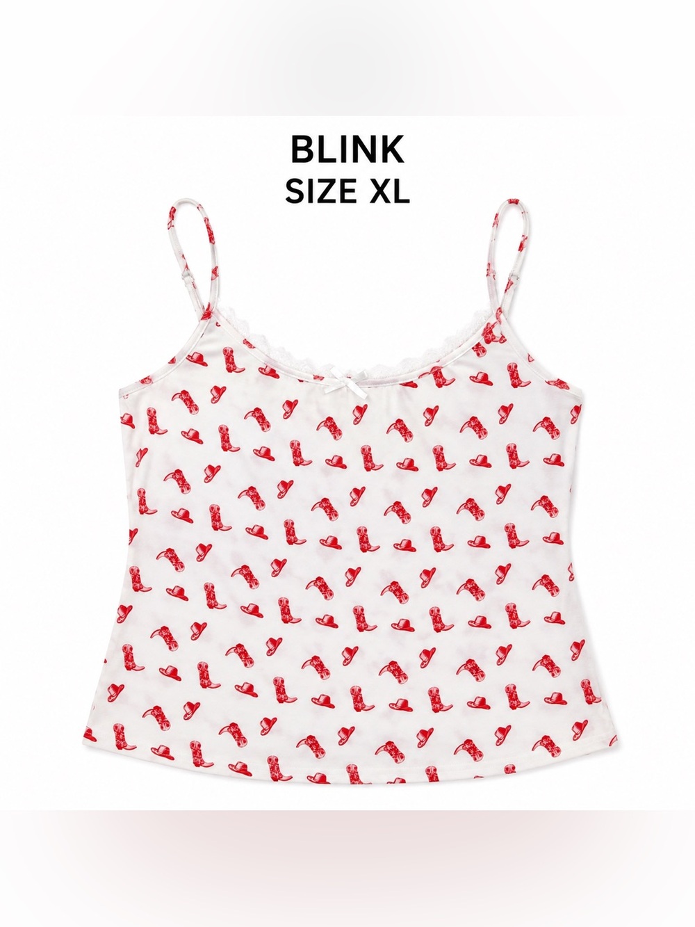 Blink Western Coquette Cowboy Boot Lace Cami Top XL Y2K